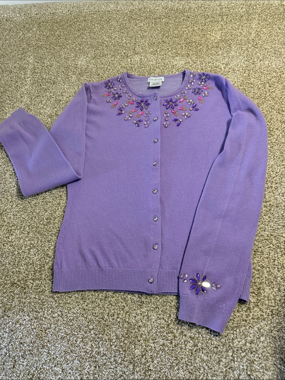 George Lavender Jeweled Crewneck Cardigan